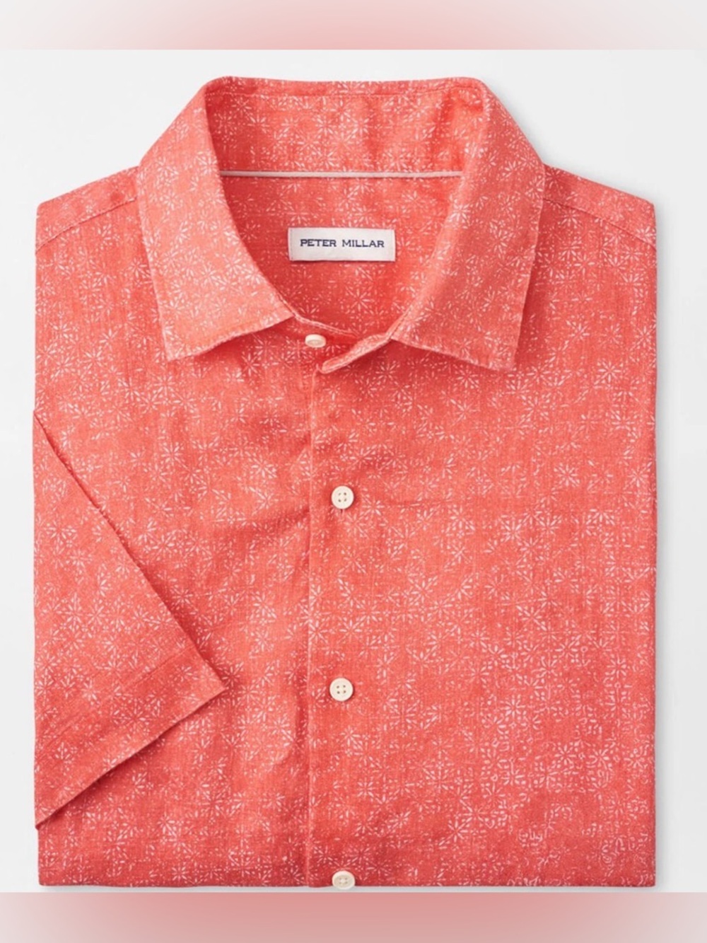 NWT Peter Millar Volta Linen Short Sleeved Button Down Shirt in Geranium Size XL